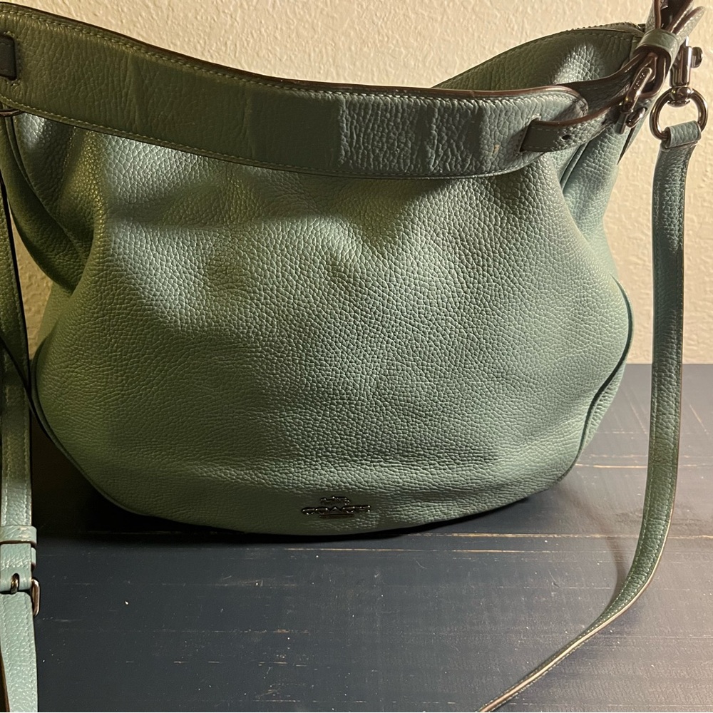 Leather Coach Bag with 2 Adjustable Straps